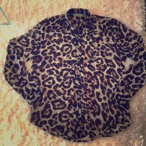 Leopard print semi-sheer blouse